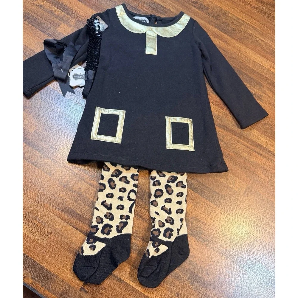NWT Mudpie Girls infant leopard tunic and tights.  Size 12-18 months.